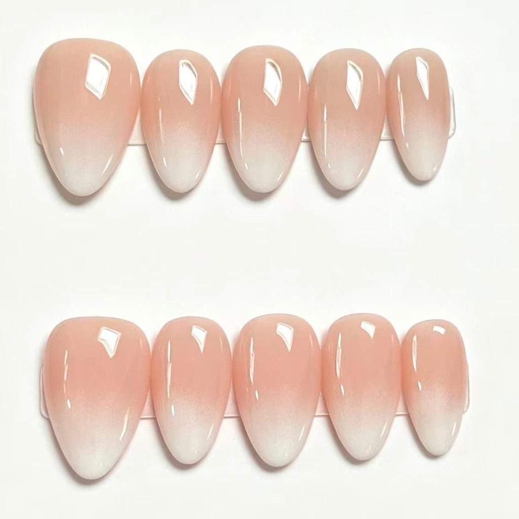 Handmade Nude Ombre Press On Nails, Almond Shape Gradient Fake Nails, Natural White Tip Reusable Glue On False Nails for Daily\10PCS