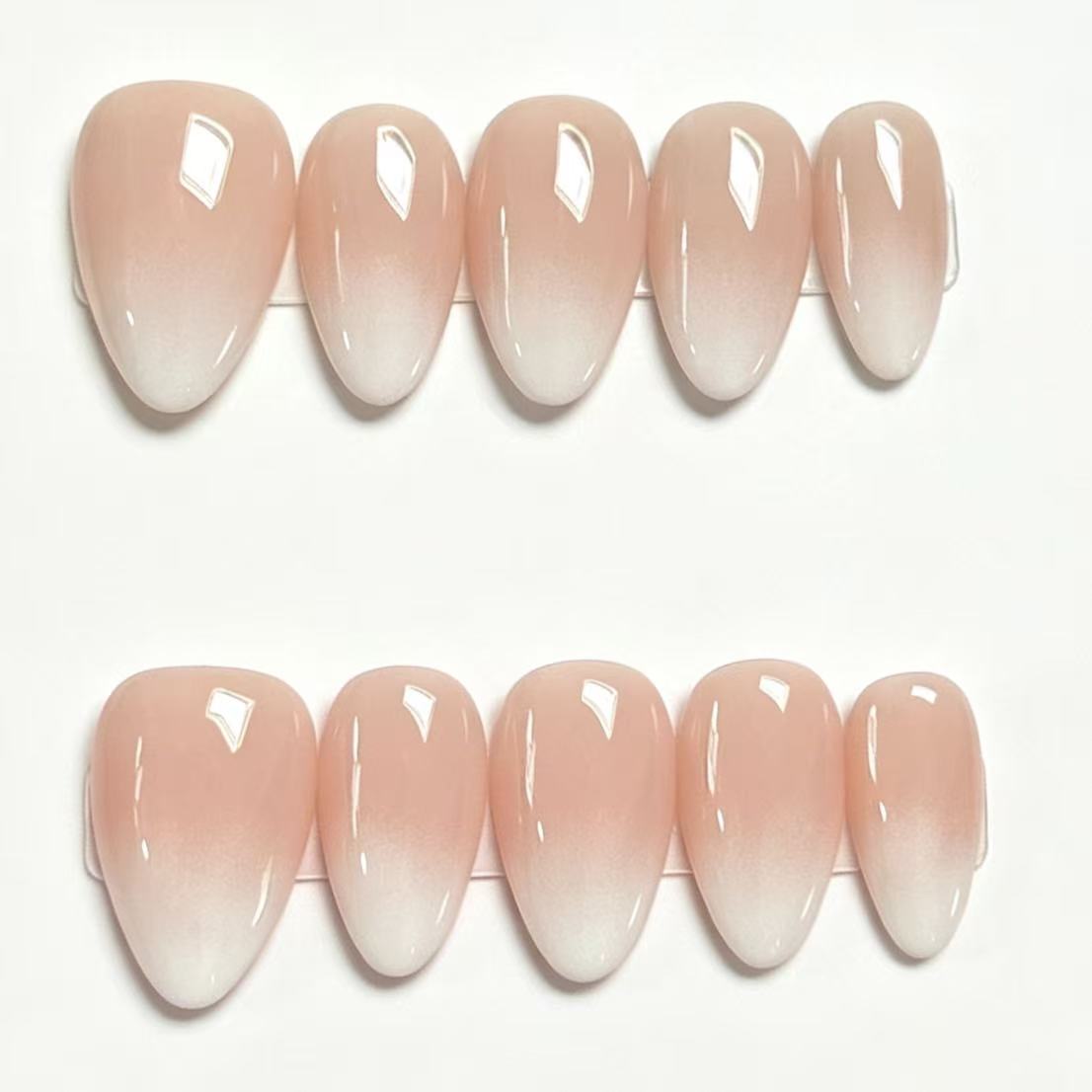 Handmade Nude Ombre Press On Nails, Almond Shape Gradient Fake Nails, Natural White Tip Reusable Glue On False Nails for Daily\10PCS