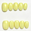 Handmade Light Yellow Aurora Cat Eye Press On Nails, Short Solid Color Reusable Glue On False Nails, Summer Simple Fake Nails\10PC