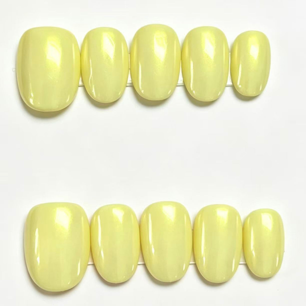 Handmade Light Yellow Aurora Cat Eye Press On Nails, Short Solid Color Reusable Glue On False Nails, Summer Simple Fake Nails\10PC